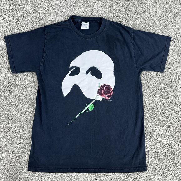 Phantom of the Opera Shirt Mens Medium Black Broadway Musical Mask Rose Graphic - Picture 1 of 12